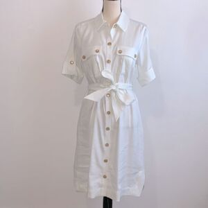 Soft Surroundings Fontana White Linen Button Front Utility Shirtdress Sz S